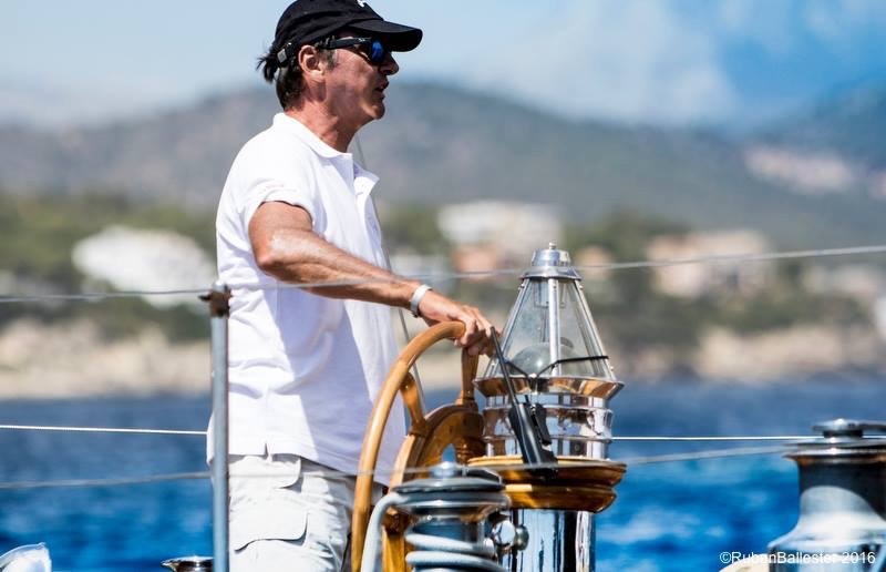 Captain Nacho Lamadrid commanding a classic sailing yacht