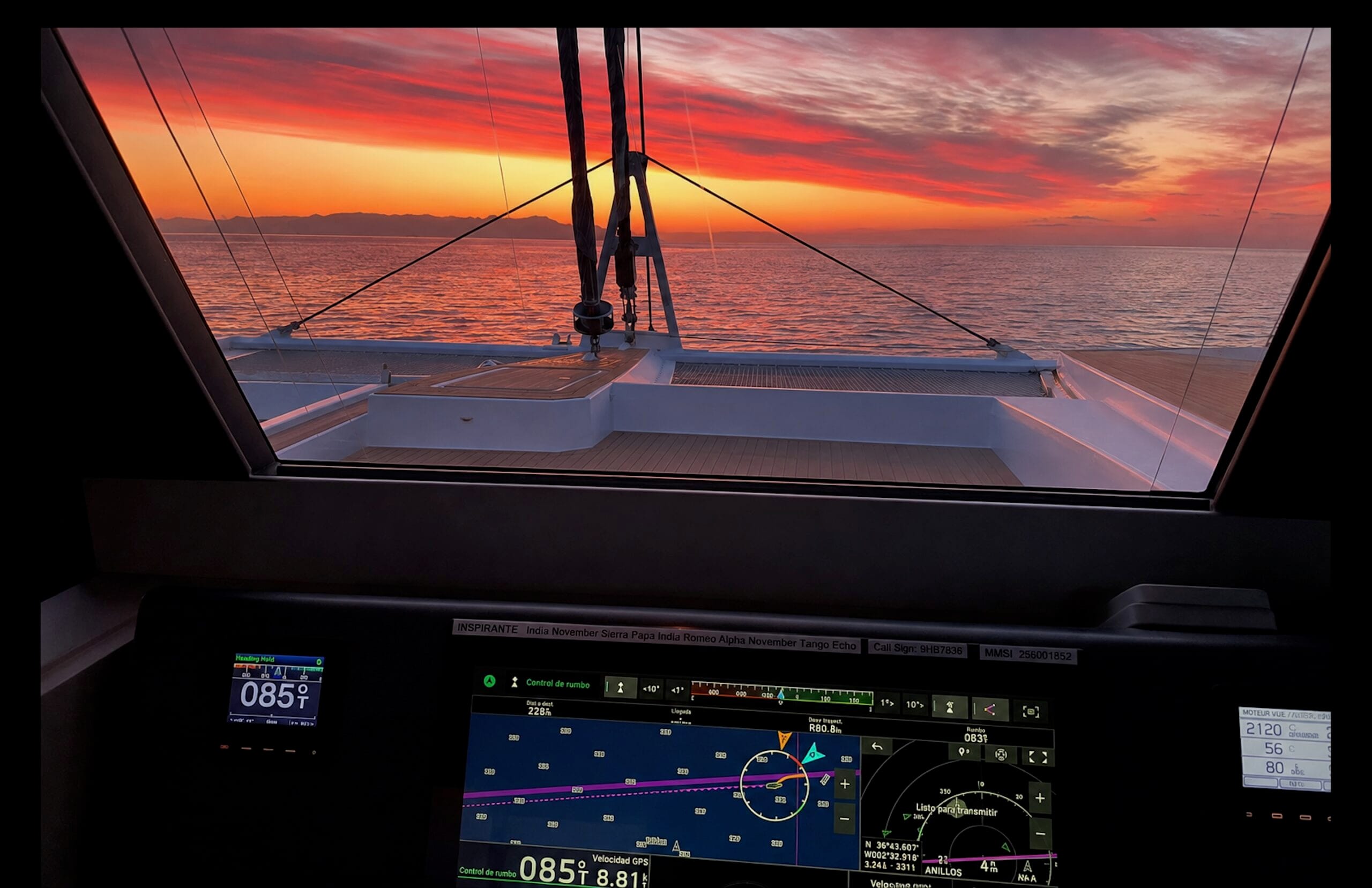 Professional yacht captain navigating at sea during an ocean passage